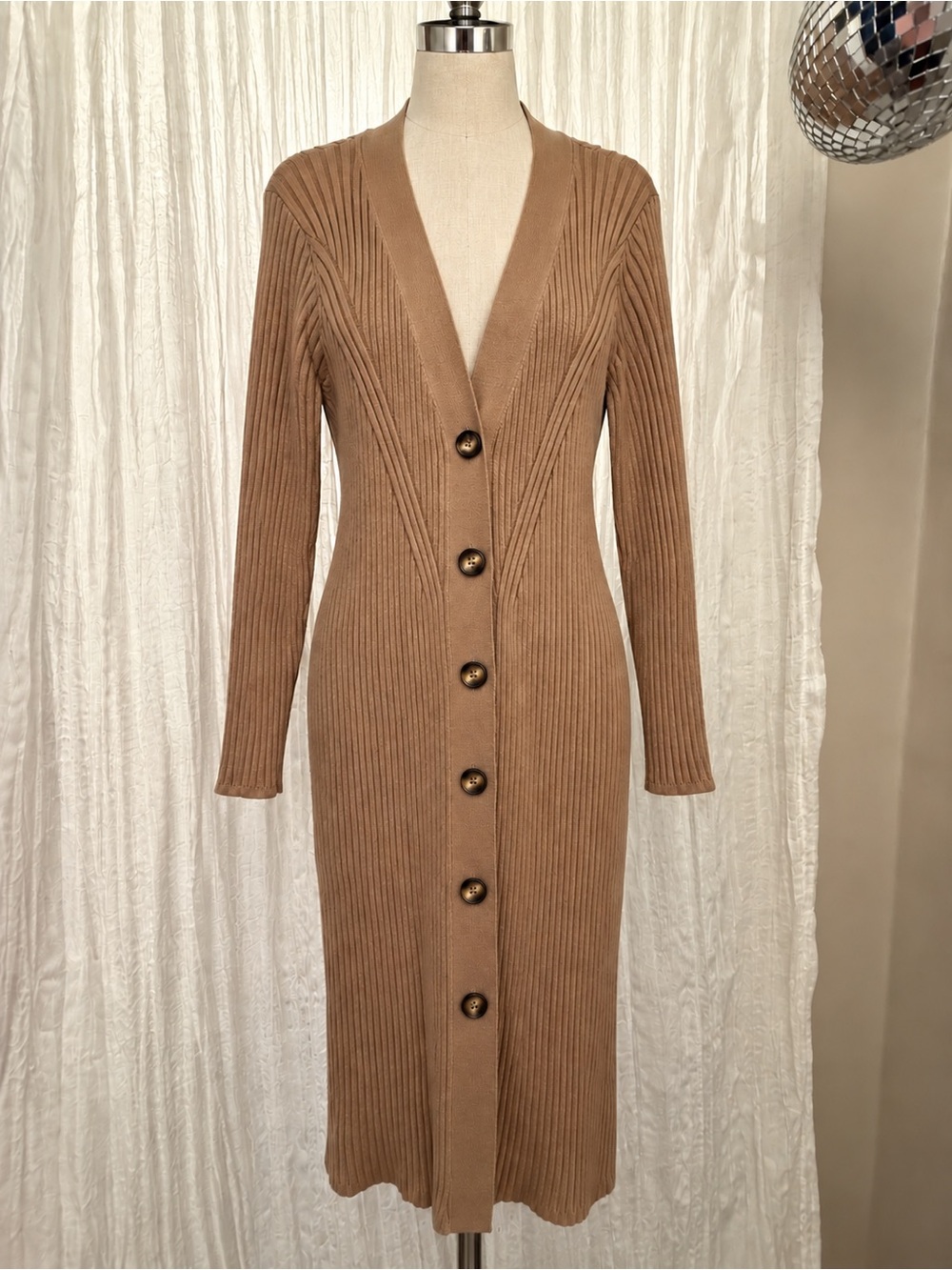 Ava & Viv Brown Ribbed Button-Front Long Sleeve Knit Cardigan